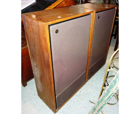 A pair of 20th century 'Tanoy Cherviot' speakers, one speaker lacking cone, each 45cm wide x 86cm high, (a.f), (2).  G5
