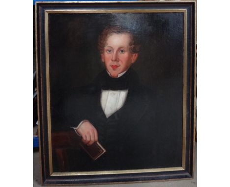 English Provincial School (19th century), Portrait of a young man, oil on canvas, 75cm x 62cm.  A5
