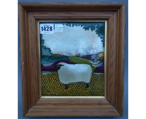 Beryl Turpin; an enamel plaque, late 20th century, limited edition 6/10, depicting a stylised sheep against a landscape, fram