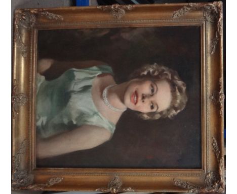 English School (20th century), Portrait of a lady, oil on canvas, 60cm x 50cm.