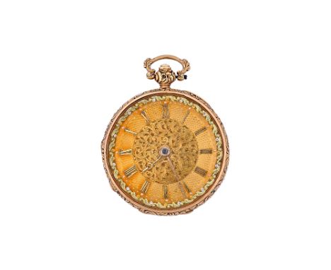 An 18ct gold cased, key wind, openfaced fob watch, with a gilt fusee movement, the backplate detailed No 4665, 18ct gold inne
