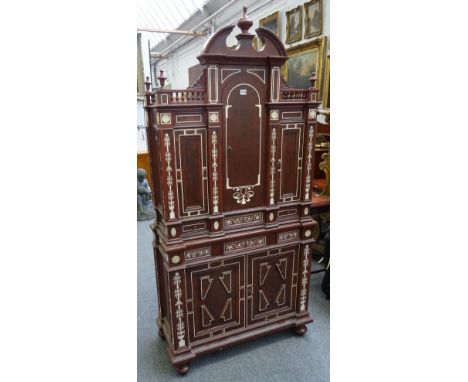 An Art Deco design side cabinet, with faux bone inlay and scumble finish patination, on bun feet, 90cm wide x 176cm high x 42
