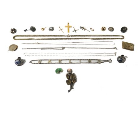 A 15ct gold pendant cross, Birmingham 1914, weight 4.3 gms, four mostly 9ct gold charms and one odd two colour gold earstud, 