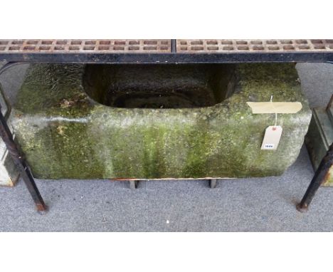 A rectangular carved stone trough, 100cm wide x 35cm high x 57cm deep.