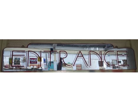 An Art Deco style 'Entrance' mirrored sign, on a red painted wooden board, 150cm wide.