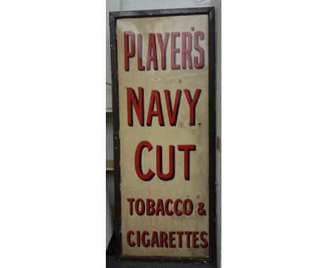 A 1930s enamel cigarette advertising sign, 'Players Navy Cut Tobacco & Cigarettes', framed, 200cm x 75cm.