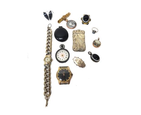 A Roamer Super-Shock gilt metal fronted and steel backed gentleman's wristwatch, a lady's silver cased fob watch, a lady's Ti