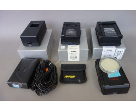 A small quantity of Rollei camera accessories, including; Magazin 6000 (boxed), light meter, charger, viewfinder, filters, em