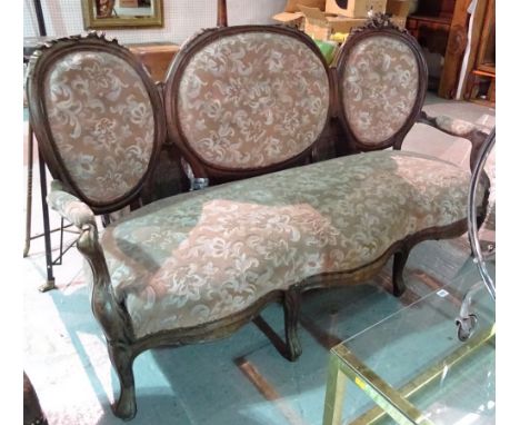 A Victorian rosewood serpentine triple spoon back sofa, on cabriole supports, 185cm wide, (a.f).  J9