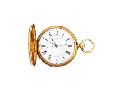 An 18ct gold cased, key wind, hunting cased gentleman's pocket watch, the gilt three quarter plate jewelled movement detailed