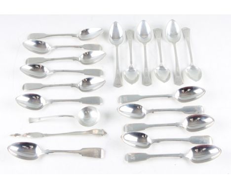 A collection of hallmarked silver spoons, to include a set of seven Victorian and Georgian tea spoons with engraved monogram,