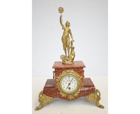 Early 20th century ornate marble clock with pendulum