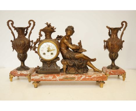 Mantle clock garniture titled Chanson De Printemps - Garniture A.F