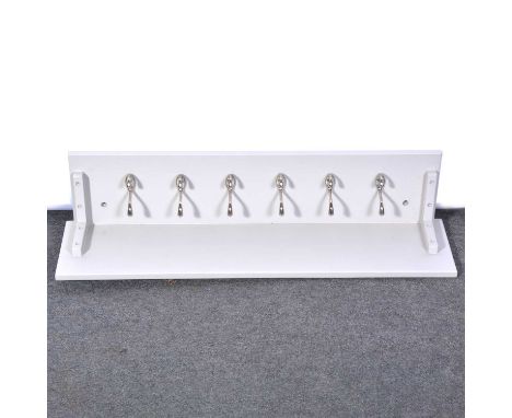 Modern coat hook/shelf, by the Cotswold Company, painted dove grey, width 85cm, depth 20cm, height 20cm.