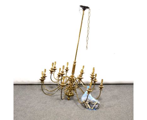 Modern Dutch style lacquered brass 16-light chandelier, diameter 82cm, height 108cm.