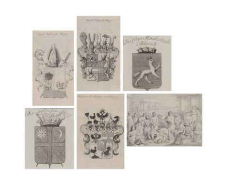 John Wood, 19th century,Classical scene of a trail before a King, pencil and wash, signed lower right,23x32cm;and five antiqu