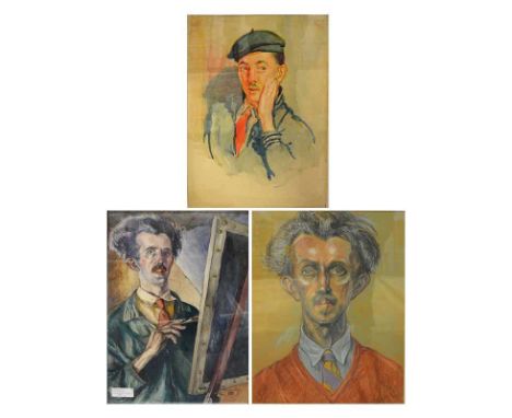 George Maitland Gilbert, Early Days, self-portrait,pencil and watercolour, monogrammed,79x56cm,framed and glazed;andJohn Mcle