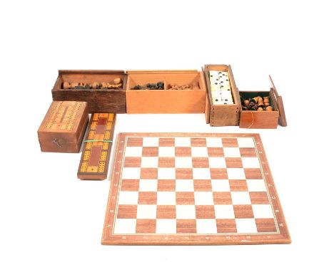Modern chess board, wooden chess sets, cribbage board, draughts, etc.Condition report:The chess board is 32cm x 32cm, The boa