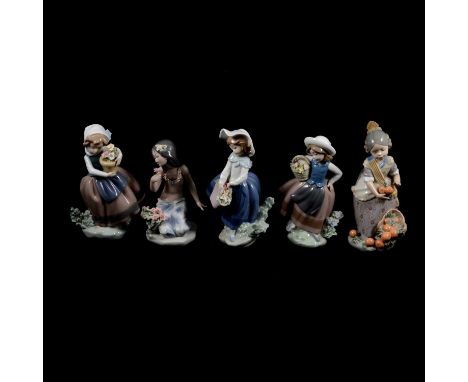 Seven small Lladro child figurines, including 'Carefree' model 5790, models 5466, 5223, 5221, 5222, Girl in Mantilla with ora