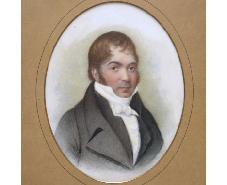 Porcelain portrait plaque of a gentleman, hand-written note to back of frame states "Mr Thos Eden of Ilmington, father of Mrs