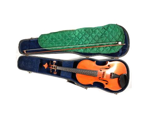 Violin, labelled Andrew Dickson, Maker, Edinburgh, 1888, single piece back, length 59cm, with a bow and case. Condition repor