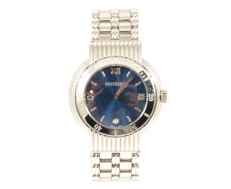 Boucheron - a lady's Solis quartz wristwatch, the 24mm blue dial with Roman numerals and date aperture at '6' in a 37mm stain