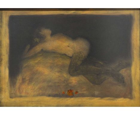 Roy Fairchild-Woodard,reclining female nude with stockings, signed, ltd ed lithograph, 32/385,56x75cm,framed and glazed.