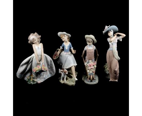 Eight Lladro figurines, 'Wildflowers' model 6647, and models 4920, 7676, 1283, 6280, 6741, 5221, and another girl with basket