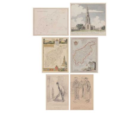 Three maps of Northamptonshire, a coloured engraving of 'The East Prospect of the Church and Steeple of Kettering with Mr Say