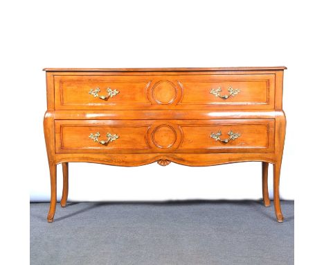 French walnut two drawer commode, rectangular top, moulding to the drawers, cabriole legs, width 136cm, depth 47cm, height 89