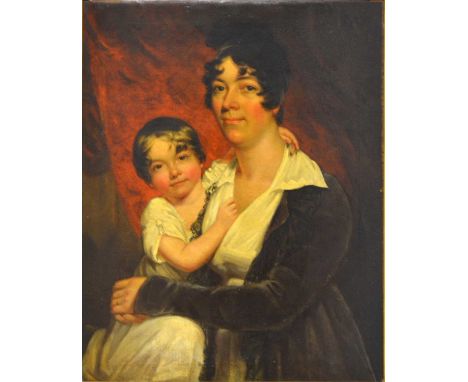 Ramsey,Portrait, half length of a mother and her daughter,oil on relined canvas, signed and dated 1806,86 x 69cm.Condition re