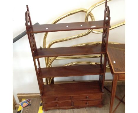 A REPRODUCTION MAHOGANY WALL SHELF WITH LOWER DRAWERS