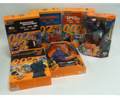 SIX BOXED 007 ACTION MAN FIGURES 'The Spy Who Loved Me', 'Thunderball', 'Tomorrow Never Dies', 'Goldeneye', 'The World is not