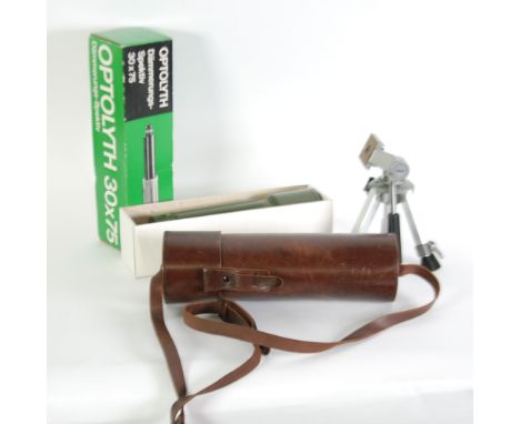 "OPTOLYTH" - GERMANY MODERN TELESCOPE 30 x 75 magnification, the body in green hard plastic with single draw tube, 18 1/2" (4