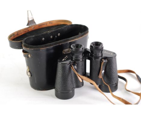 Pair Russian 12 x 40 binoculars black enamel with textured black composition clad body in case 