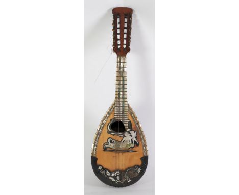 ITALIAN LATE 19 CENTURY WHALE GODDIED TWELVE STRING MANDOLIN having mother of pearl and abalone finger board, the front with 