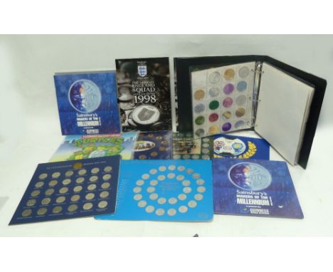 LARGE COIN ALBUM CONTAINING APPROXIMATELY 100 LIGHT METAL ALLOY SOUVENIR MEDALLIONS, mainly from USA for Mardi Gras, etc, Sai