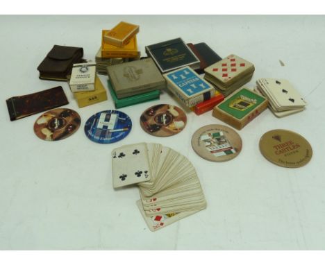 FOURTEEN PACKETS OF SMOKING PLAYING CARDS including a leather bound pack 'with compliments from B. Morris & Sons Ltd., London