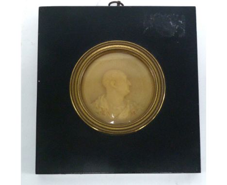 JAMES  TASSIE TYPE CIRCULAR PORTRAIT MEDALLION, possibly depicting Rev R C Lucas, 2 3/4" diameter, in ebonised square frame