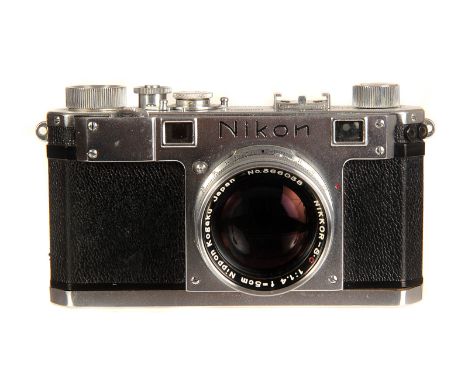 A Nikon Model S Standard Rangefinder Camera, chrome, serial no. 56097012, with Nikkor-S.C f/1.4 50mm lens, chrome, serial no.