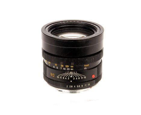 A Leitz Summicron-R f/2 90mm Lens, black, serial no. 2949761, body, F-G, elements, G-VG, some internal fungus