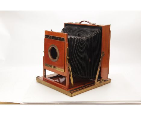 An Impressive Unmarked Triple Extension Mahogany Field Camera, 12x15”, probably by J. Lancaster, body, VG-E