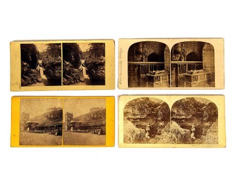 British Commercial Topographical Stereoscopic Cards: various mounts and card types, some with printed or manuscript titles, m