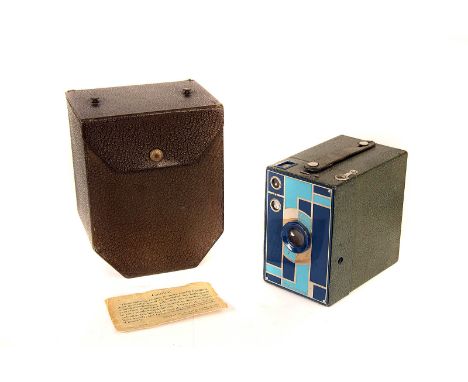 A Kodak Beau Brownie No.2A Camera, blue, body, VG, shutter working, lens, VG, some light fungus, in maker’s case