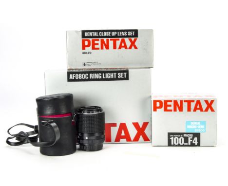 A Pentax Pentax-M Dental Macro f/4 100mm Lens, black, serial no. 5565692, body, E, elements, G-VG, some internal haze or fung