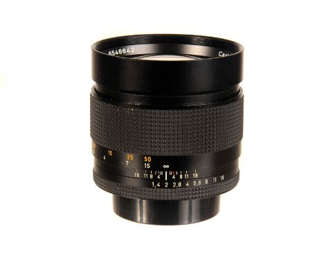 A Carl Zeiss Planar T* f/1.4 85mm Lens, black, serial no. 6546642, body, VG, elements, VG-E, some very light dust, with maker