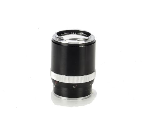 A Carl Zeiss Sonnar f/2.8 135mm Lens, black, serial no. 3695223, body, VG, elements, VG, some light internal haze, in maker’s