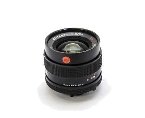 A Carl Zeiss Distagon T* f/2.8 28mm Lens, black, serial no. 6845716, body, VG, elements, VG, some very light internal haze