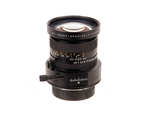 A Leitz PC-Super-Angulon-R f/2.8 28mm Lens, black, serial no. 3838119, body, VG-E, elements, VG-E, some very, very light inte