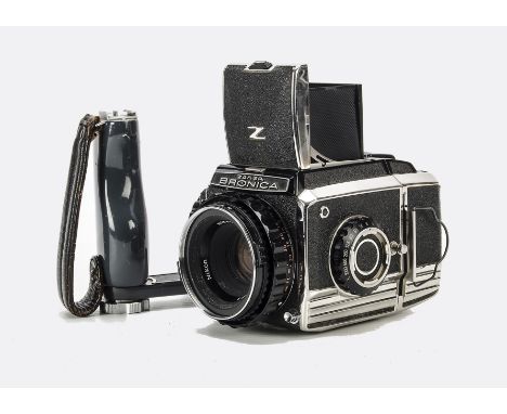 A Zenza Bronica S2 Camera, chrome, serial no. CB163442, with Nikon Nikkor-P f/2.8 75mm lens, black, serial no. 174519, body, 